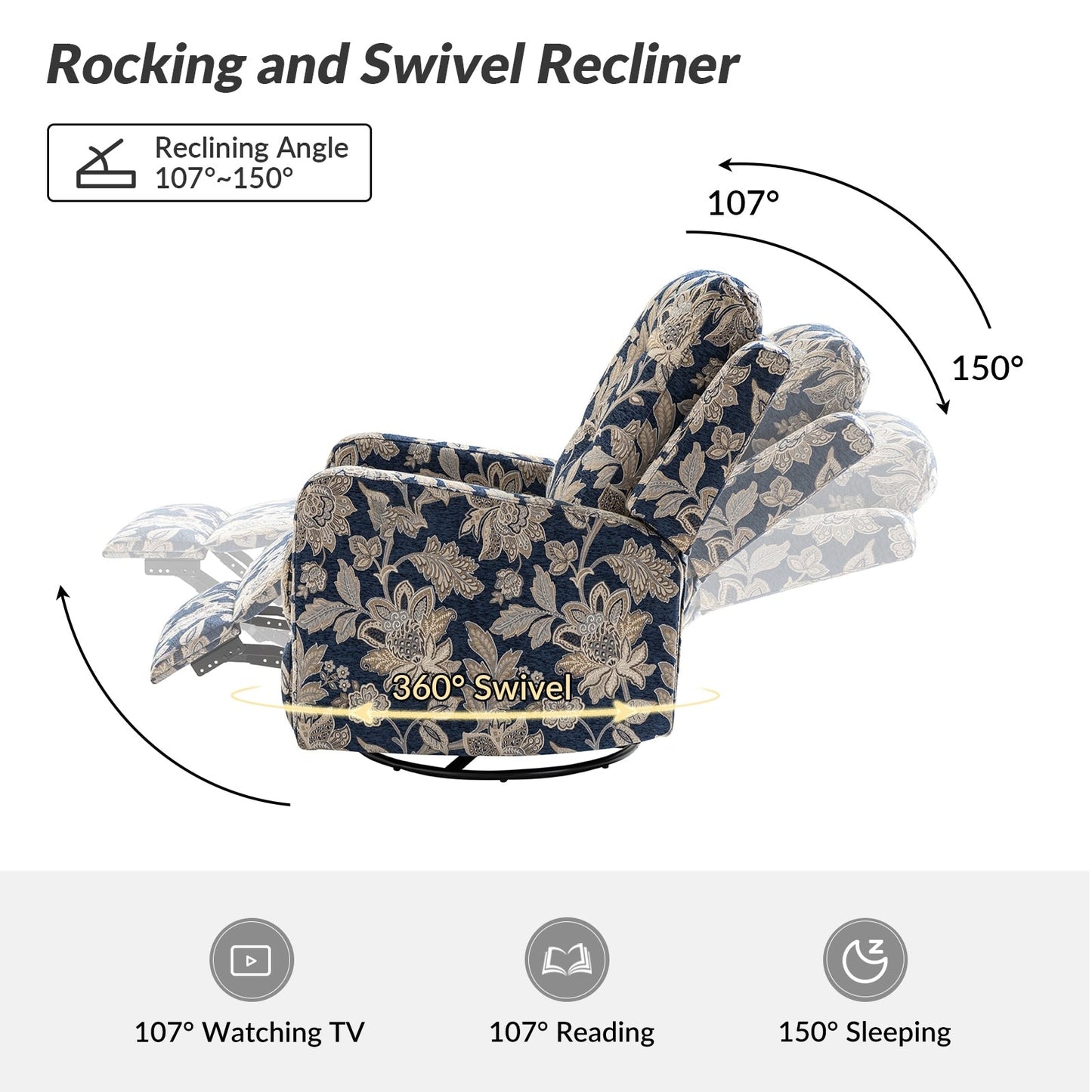 Poltrona reclinabile manuale girevole con schienale imbottito Arlette Contemporary Floral