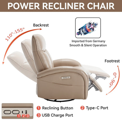 Poltrona reclinabile girevole Power Glider senza braccioli con USB e schienale alto
