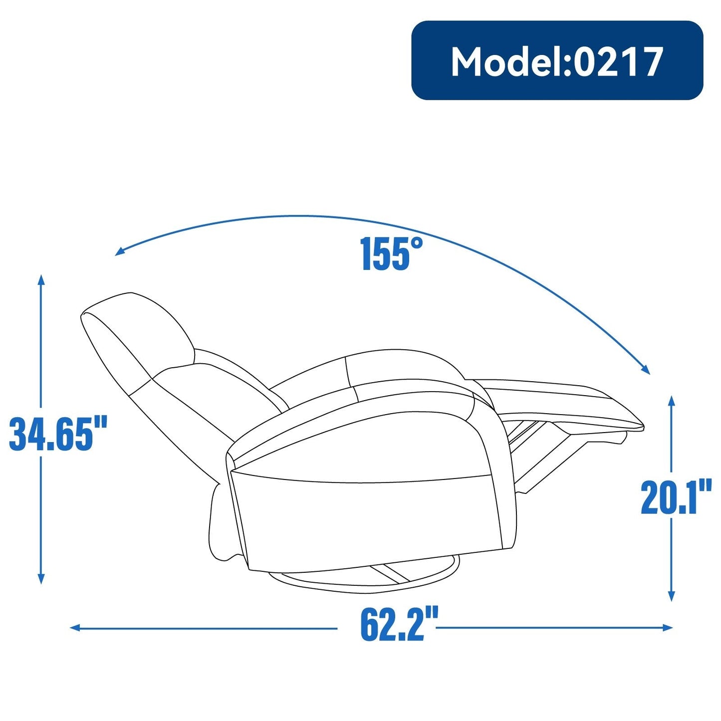 Poltrona reclinabile girevole Power Glider senza braccioli con USB e schienale alto