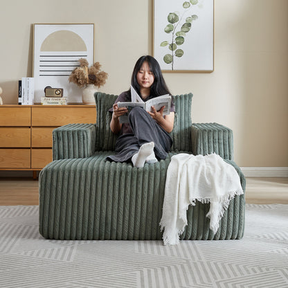 Poltrona lounge moderna in velluto a coste verde militare da 62,5 pollici con 2 cuscini per soggiorno