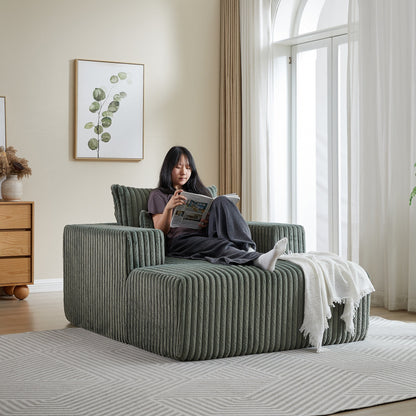 Poltrona lounge moderna in velluto a coste verde militare da 62,5 pollici con 2 cuscini per soggiorno