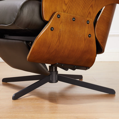 Poltrona reclinabile Art Leon Mid-Century Modern in vera pelle