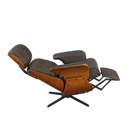 Poltrona reclinabile Art Leon Mid-Century Modern in vera pelle