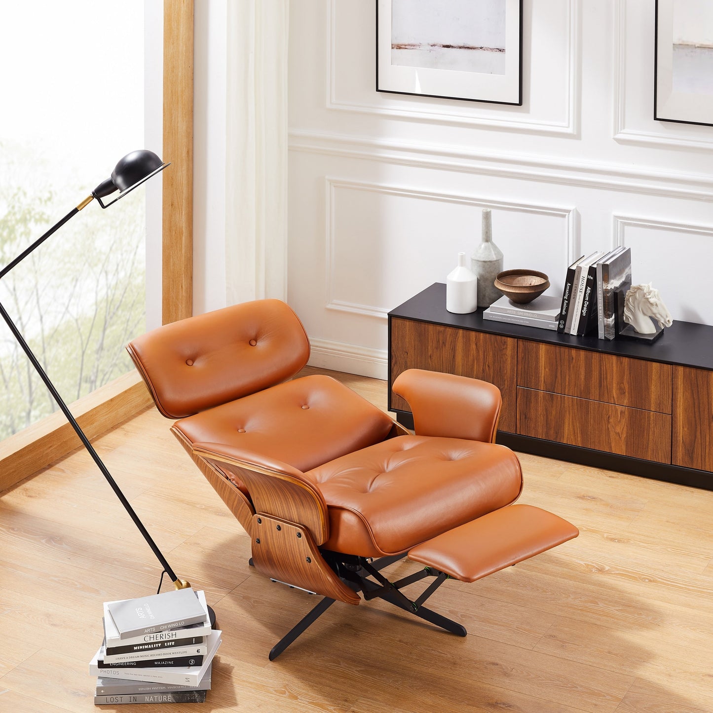 Poltrona reclinabile elettrica girevole in pelle pieno fiore Art Leon