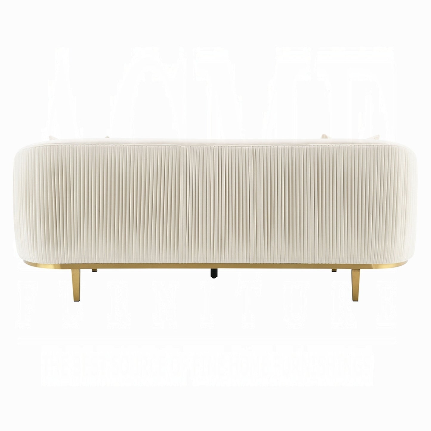 Divano Artina, 2 cuscini decorativi, velluto avorio, metallo dorato, 89 pollici