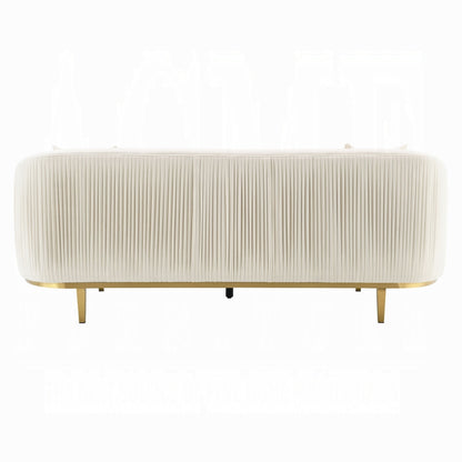 Divano Artina, 2 cuscini decorativi, velluto avorio, metallo dorato, 89 pollici