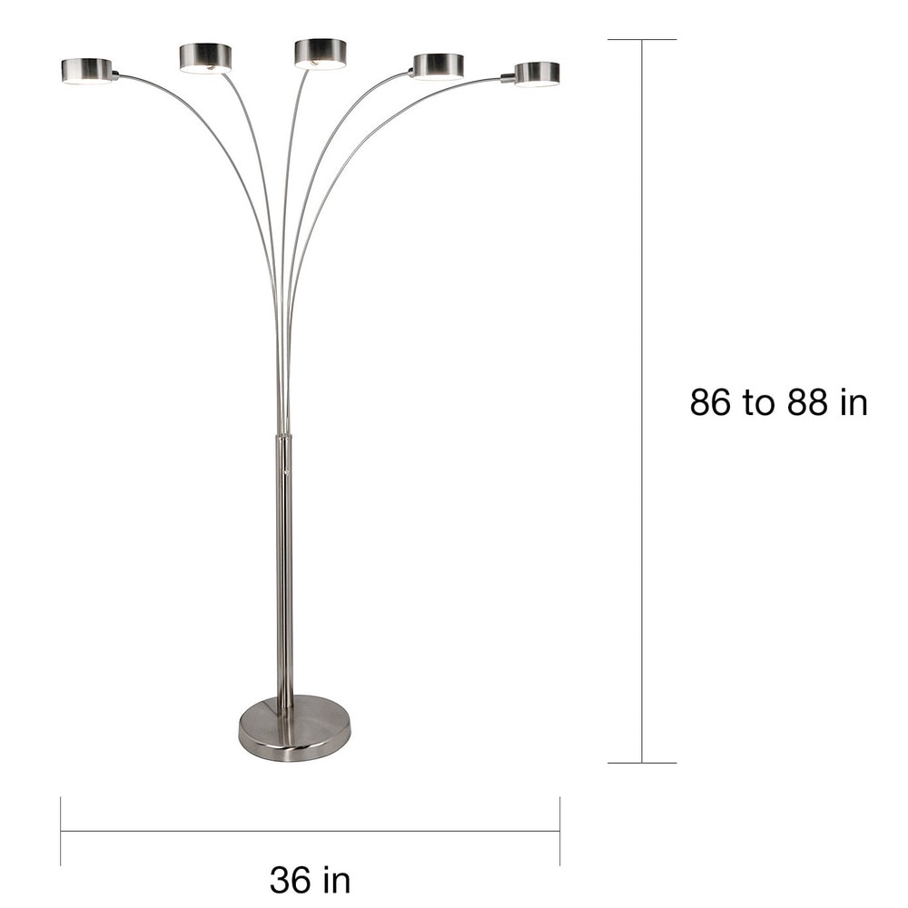 Lampada da terra ad arco a 5 luci Charlie in acciaio spazzolato di Strick &amp; Bolton