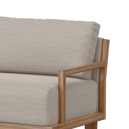 Divano Asic, poliestere beige, struttura in legno massello di pino color cammello, 69 pollici