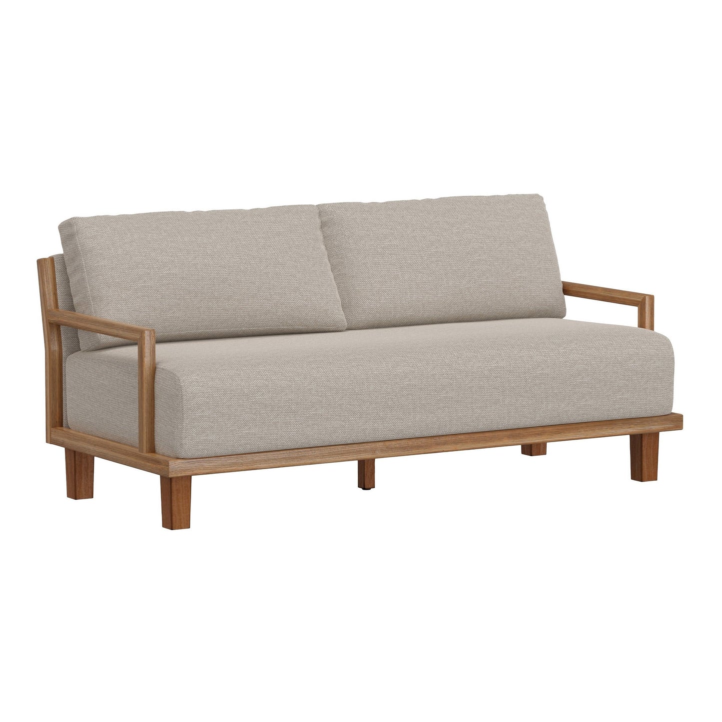 Divano Asic, poliestere beige, struttura in legno massello di pino color cammello, 69 pollici