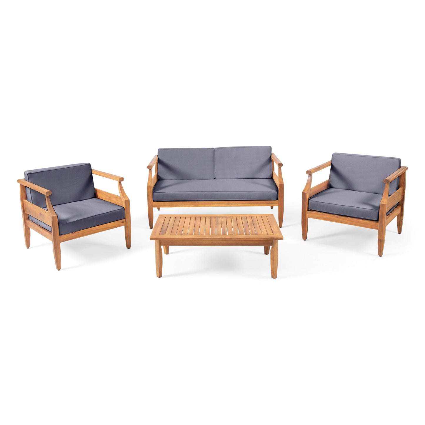 Set da salotto Aston Outdoor Mid-Century Modern in acacia con 4 posti e cuscini di Christopher Knight Home