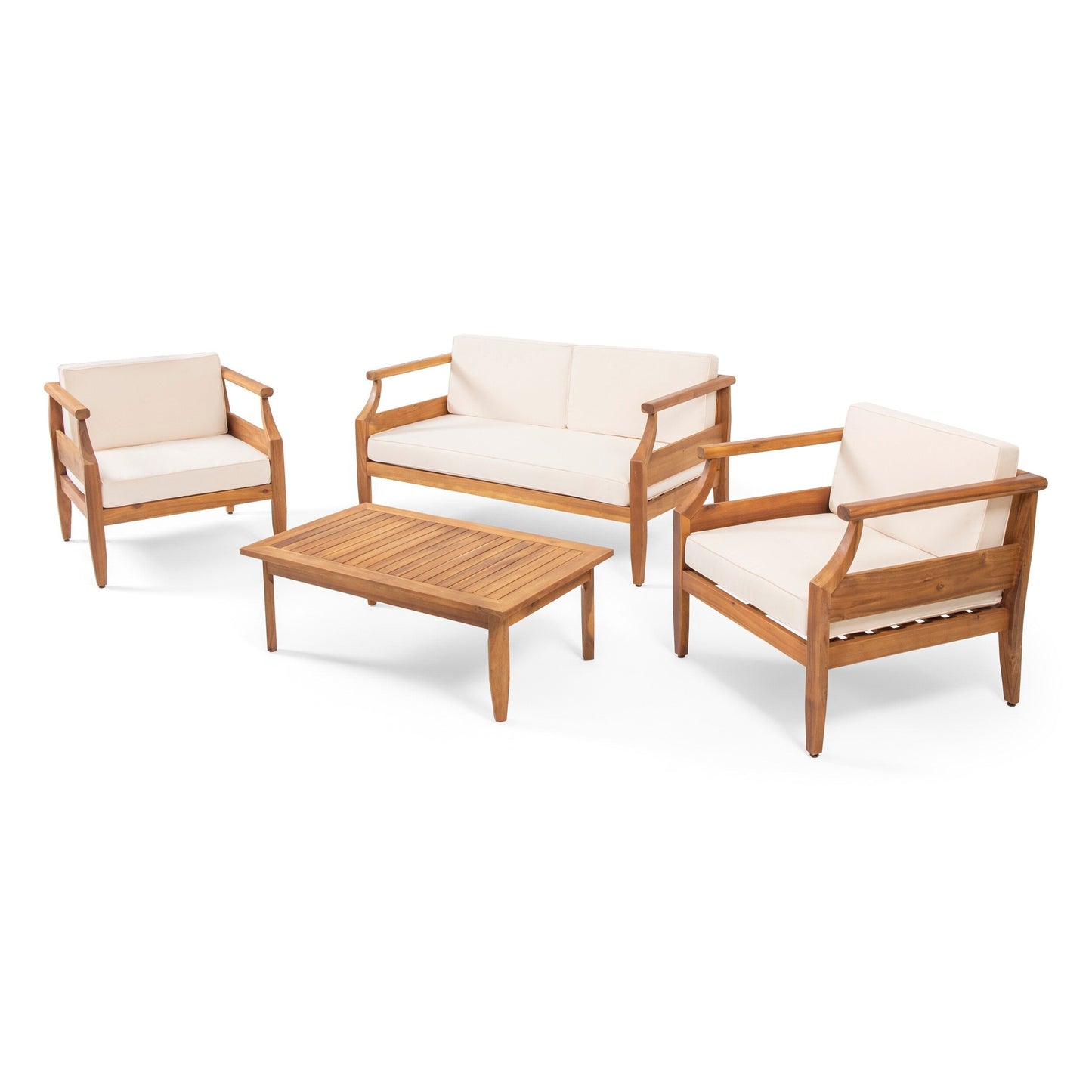 Set da salotto Aston Outdoor Mid-Century Modern in acacia con 4 posti e cuscini di Christopher Knight Home