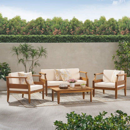 Set da salotto Aston Outdoor Mid-Century Modern in acacia con 4 posti e cuscini di Christopher Knight Home