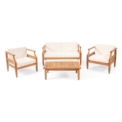 Set da salotto Aston Outdoor Mid-Century Modern in acacia con 4 posti e cuscini di Christopher Knight Home