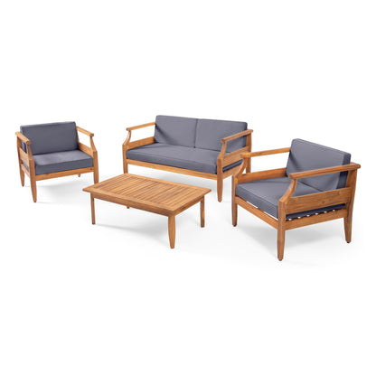 Set da salotto Aston Outdoor Mid-Century Modern in acacia con 4 posti e cuscini di Christopher Knight Home