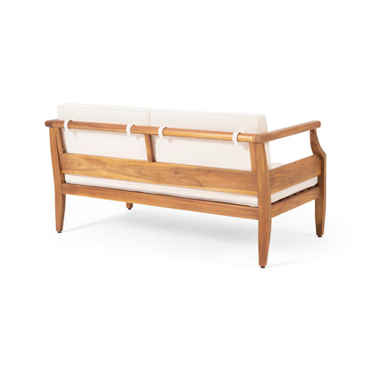 Set da salotto Aston Outdoor Mid-Century Modern in acacia con 4 posti e cuscini di Christopher Knight Home