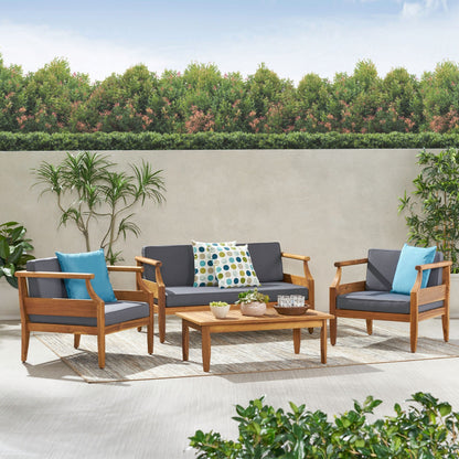Set da salotto Aston Outdoor Mid-Century Modern in acacia con 4 posti e cuscini di Christopher Knight Home