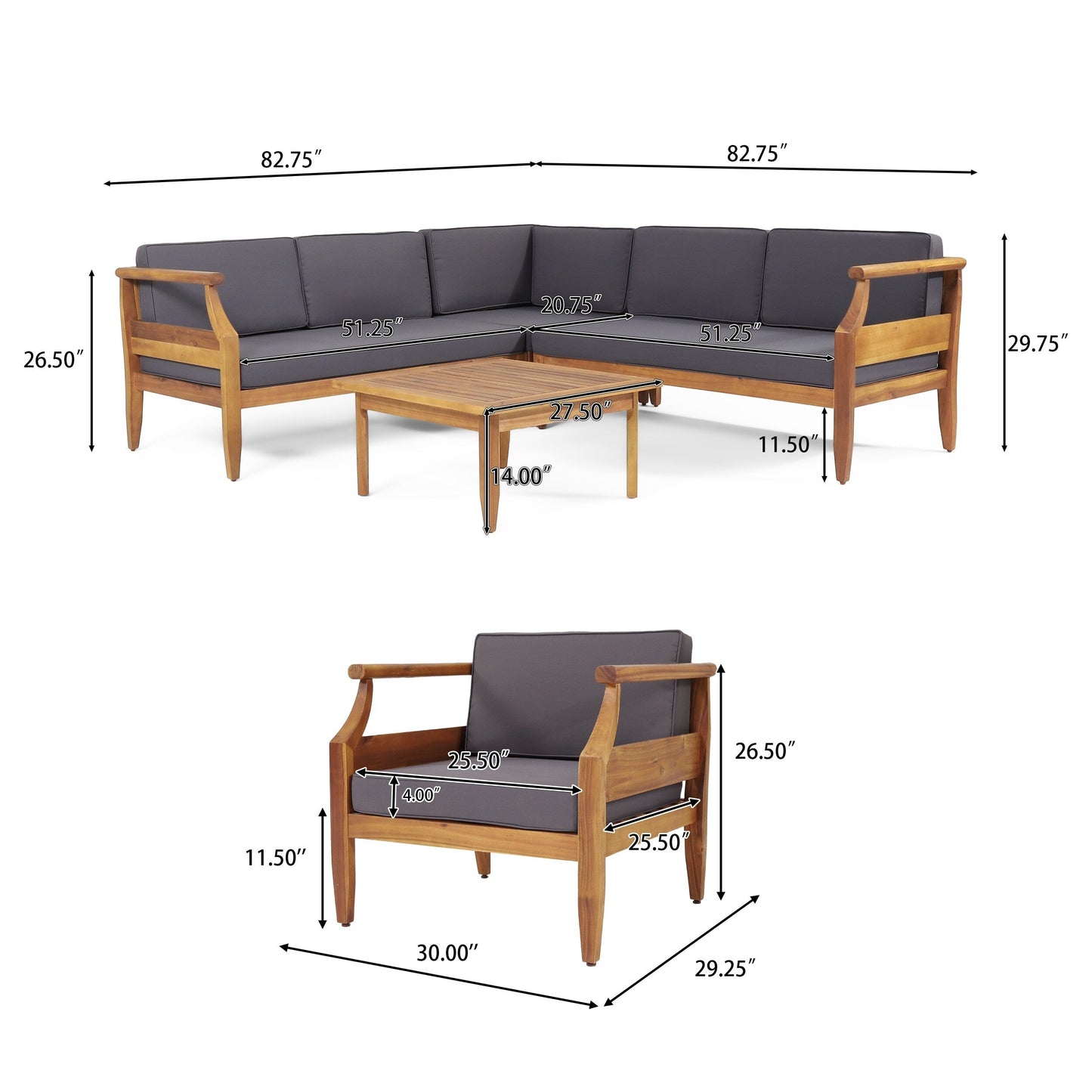 Divano componibile in legno di acacia Aston Outdoor Mid-Century Modern di Christopher Knight Home
