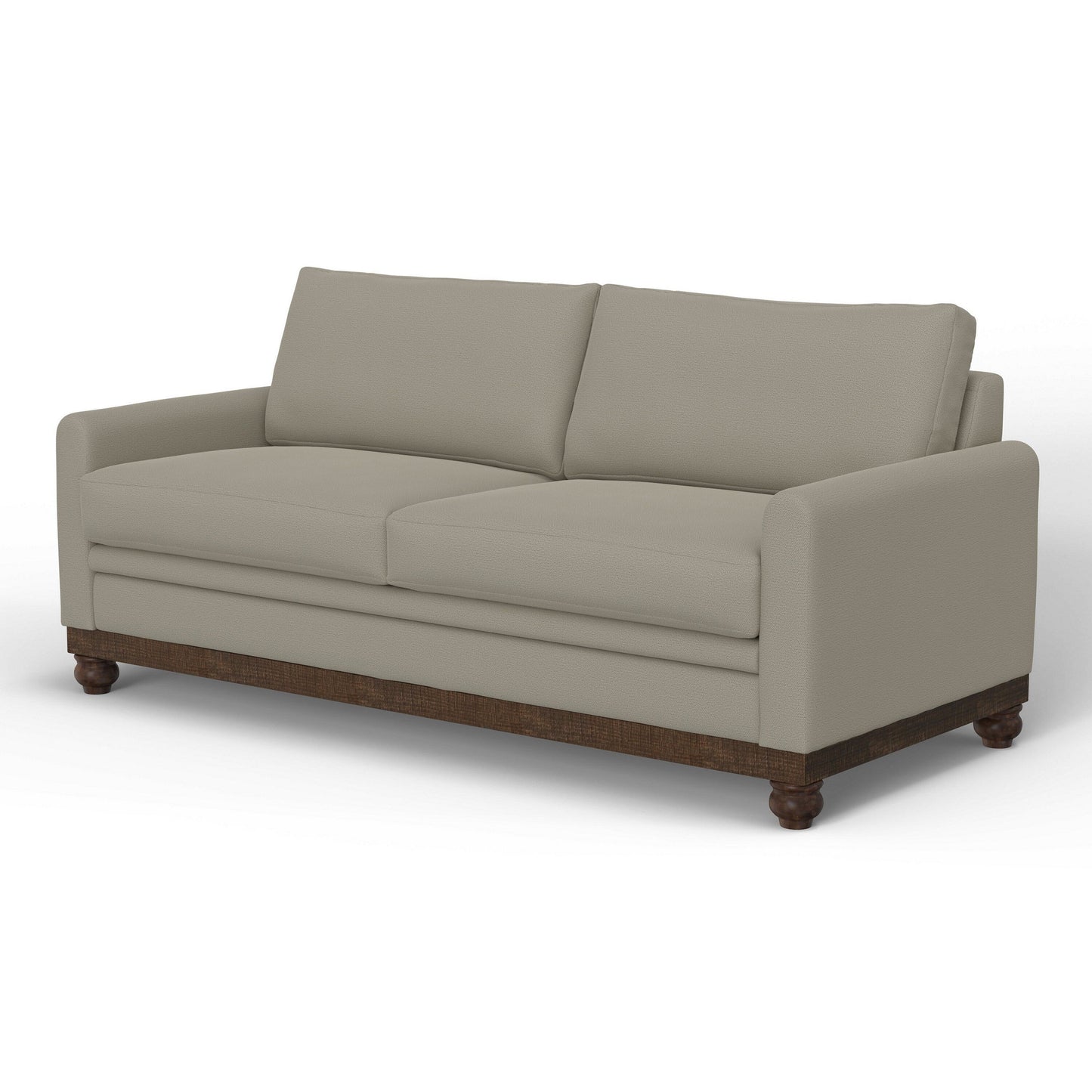 Divano Ata, poliestere grigio mandorla, 2 cuscini, legno massello marrone, 86 pollici