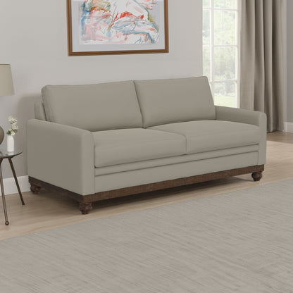 Divano Ata, poliestere grigio mandorla, 2 cuscini, legno massello marrone, 86 pollici