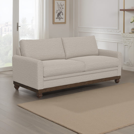 Divano Ata, poliestere beige, 2 cuscini, struttura in legno massello marrone, 86 pollici