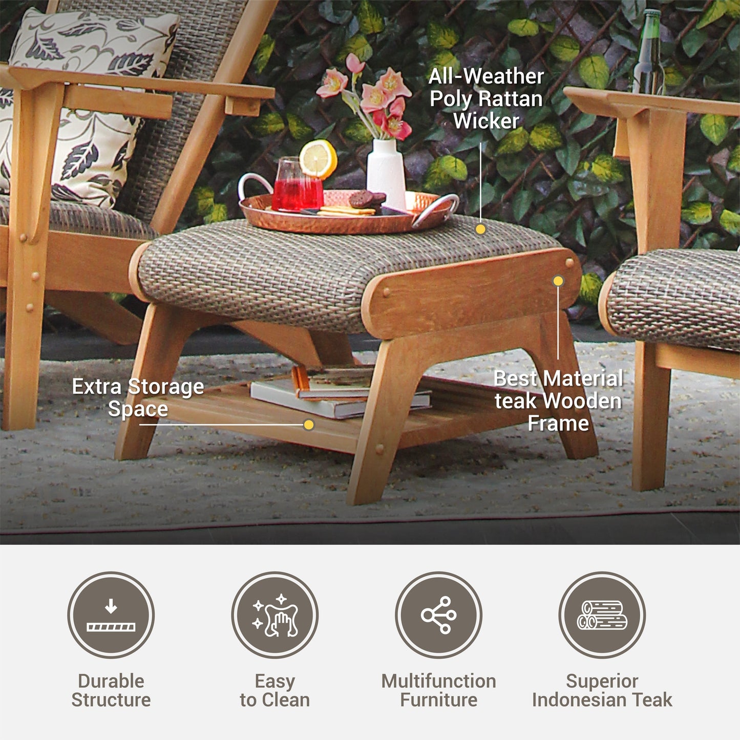 Set di 5 sedie Adirondack da esterno imbottite in teak Cambridge Casual Auburn