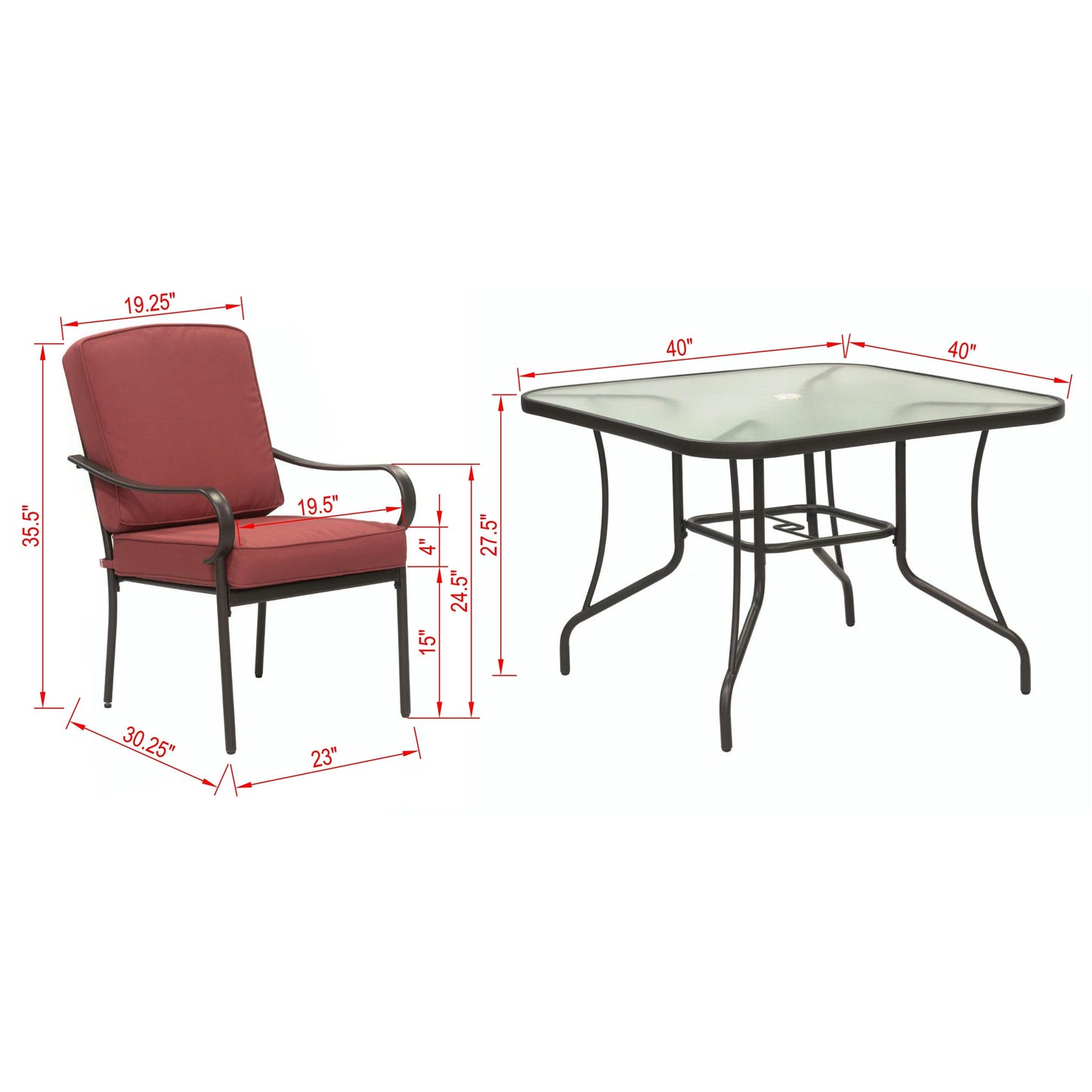 Set da pranzo per esterno Augusta da 5 pezzi con tavolo quadrato