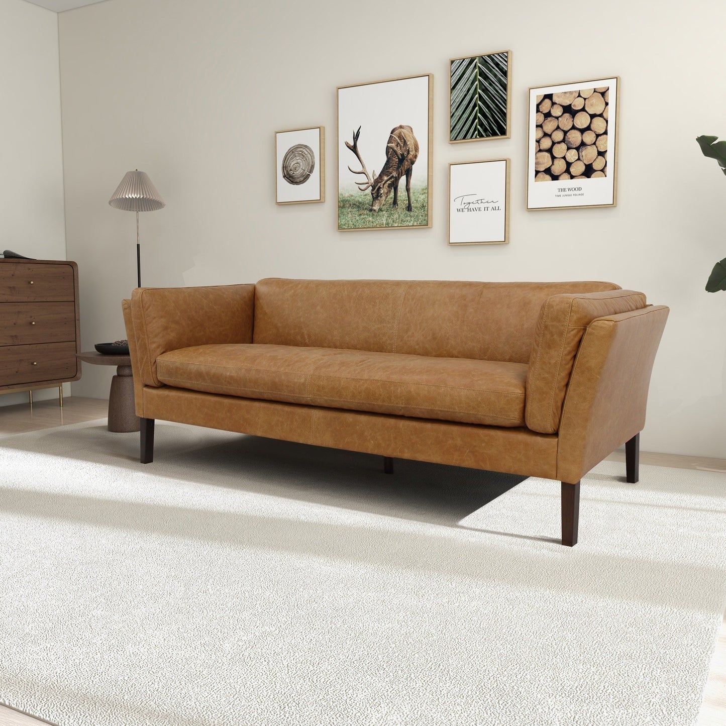 Divano Aura 78 Wide Mid Century Modern in vera pelle per soggiorno