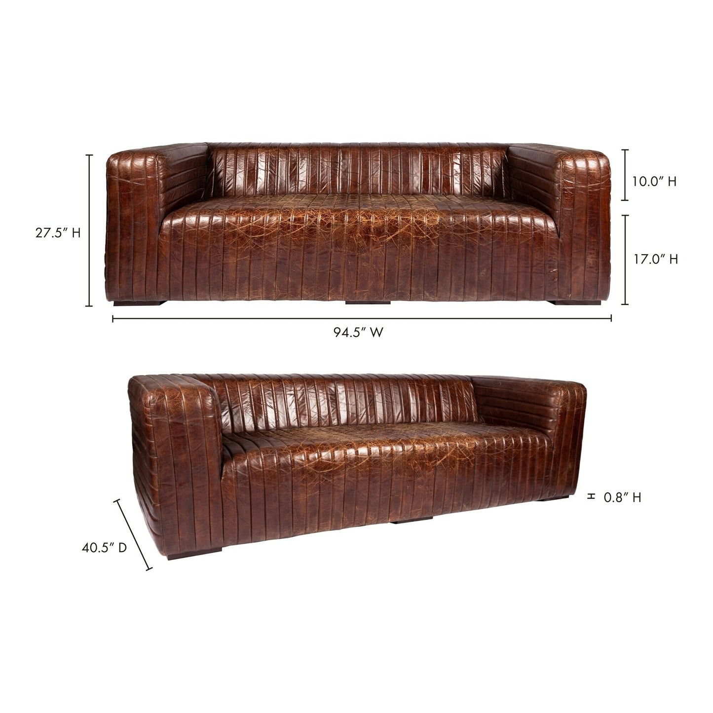 Divano moderno in pelle con cuciture a canale Caolo di Aurelle Home