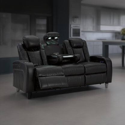 Divano reclinabile elettrico Aven, LED, similpelle blu notte, 86 pollici