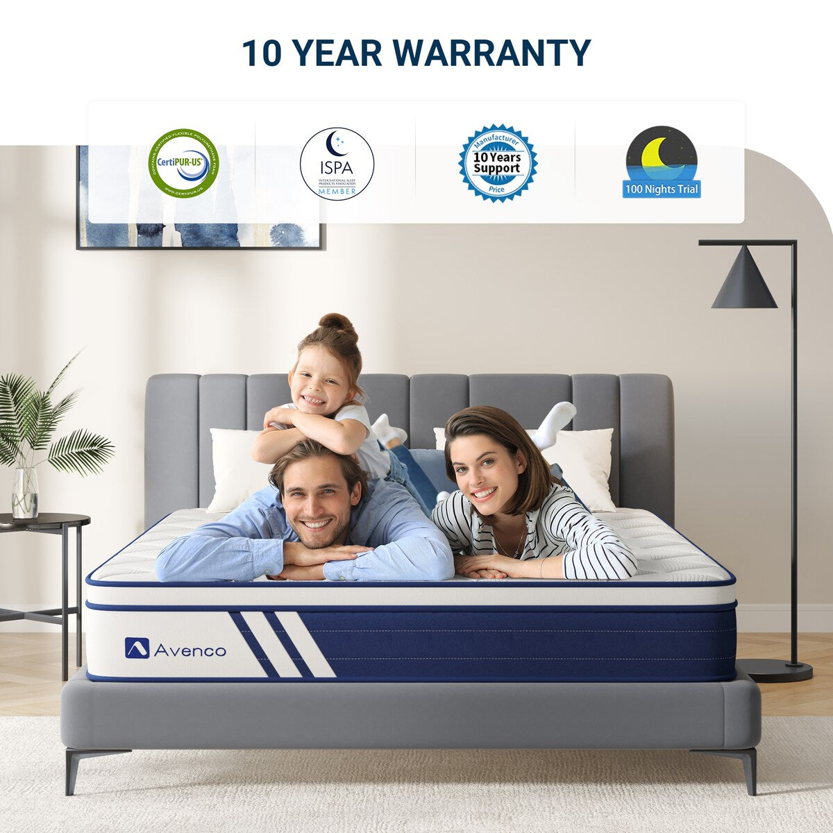 Materasso ibrido Avenco 10'' in memory foam e molle insacchettate in gel, in una scatola