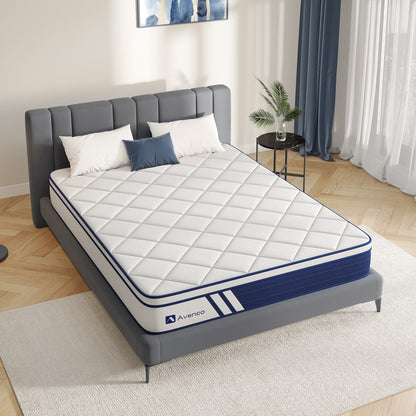 Materasso ibrido Avenco 10'' in memory foam e molle insacchettate in gel, in una scatola