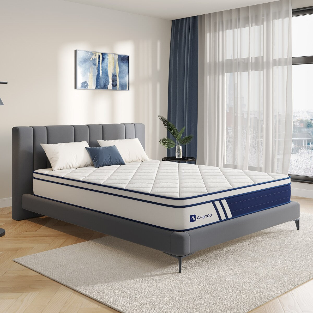 Materasso ibrido Avenco 10'' in memory foam e molle insacchettate in gel, in una scatola