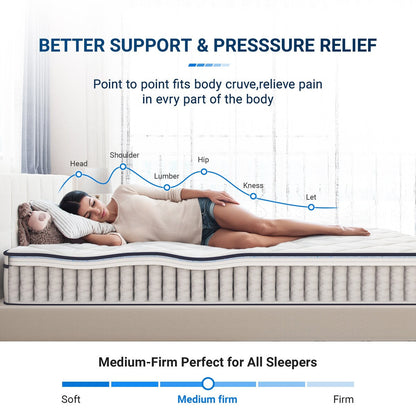 Materasso ibrido Avenco 10'' in memory foam e molle insacchettate in gel, in una scatola