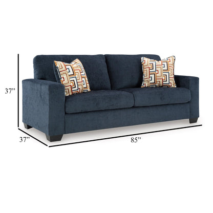 Divano letto matrimoniale Avie, 2 cuscini decorativi, poliestere blu navy, 85 pollici
