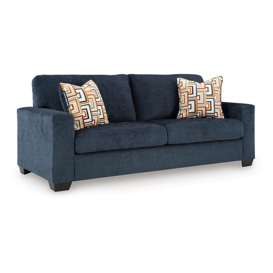 Divano letto matrimoniale Avie, 2 cuscini decorativi, poliestere blu navy, 85 pollici