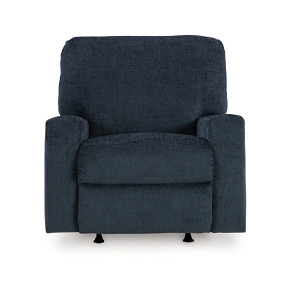 Poltrona reclinabile Avie Rocker con movimento delicato, poliestere blu navy