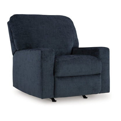 Poltrona reclinabile Avie Rocker con movimento delicato, poliestere blu navy