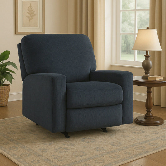 Poltrona reclinabile Avie Rocker con movimento delicato, poliestere blu navy