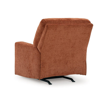 Poltrona reclinabile Avie Rocker, movimento delicato, poliestere arancione bruciato