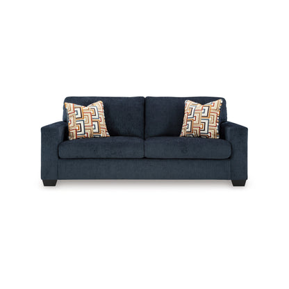 Divano Avie, 2 cuscini decorativi, 85 pollici, nero, morbido poliestere blu navy