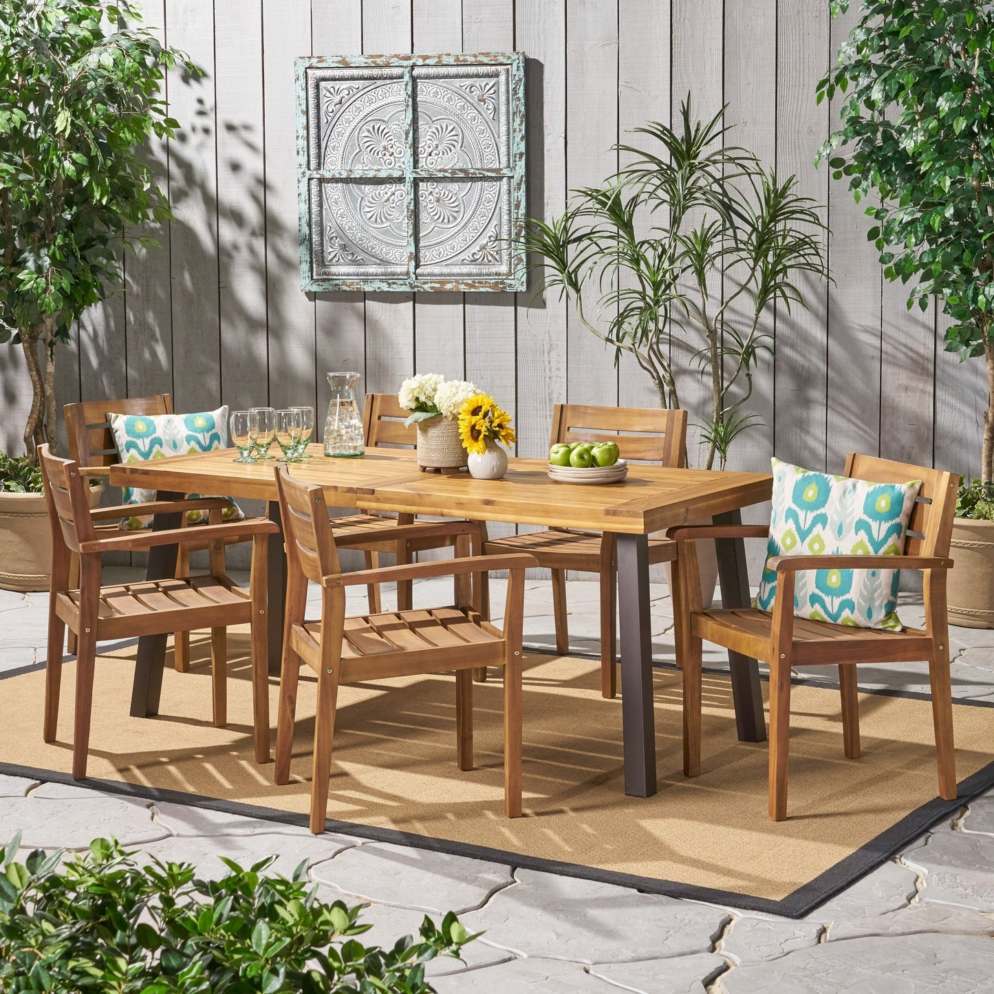 Set da pranzo per patio Avon Acacia da esterno, 7 pezzi, di Christopher Knight Home