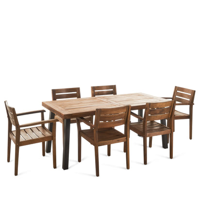 Set da pranzo per patio Avon Acacia da esterno, 7 pezzi, di Christopher Knight Home