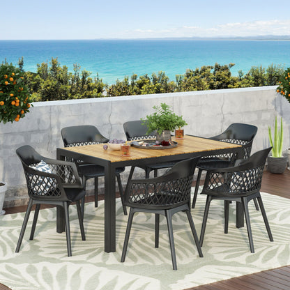 Set da pranzo da esterno Azalea in legno e resina da 7 pezzi di Christopher Knight Home