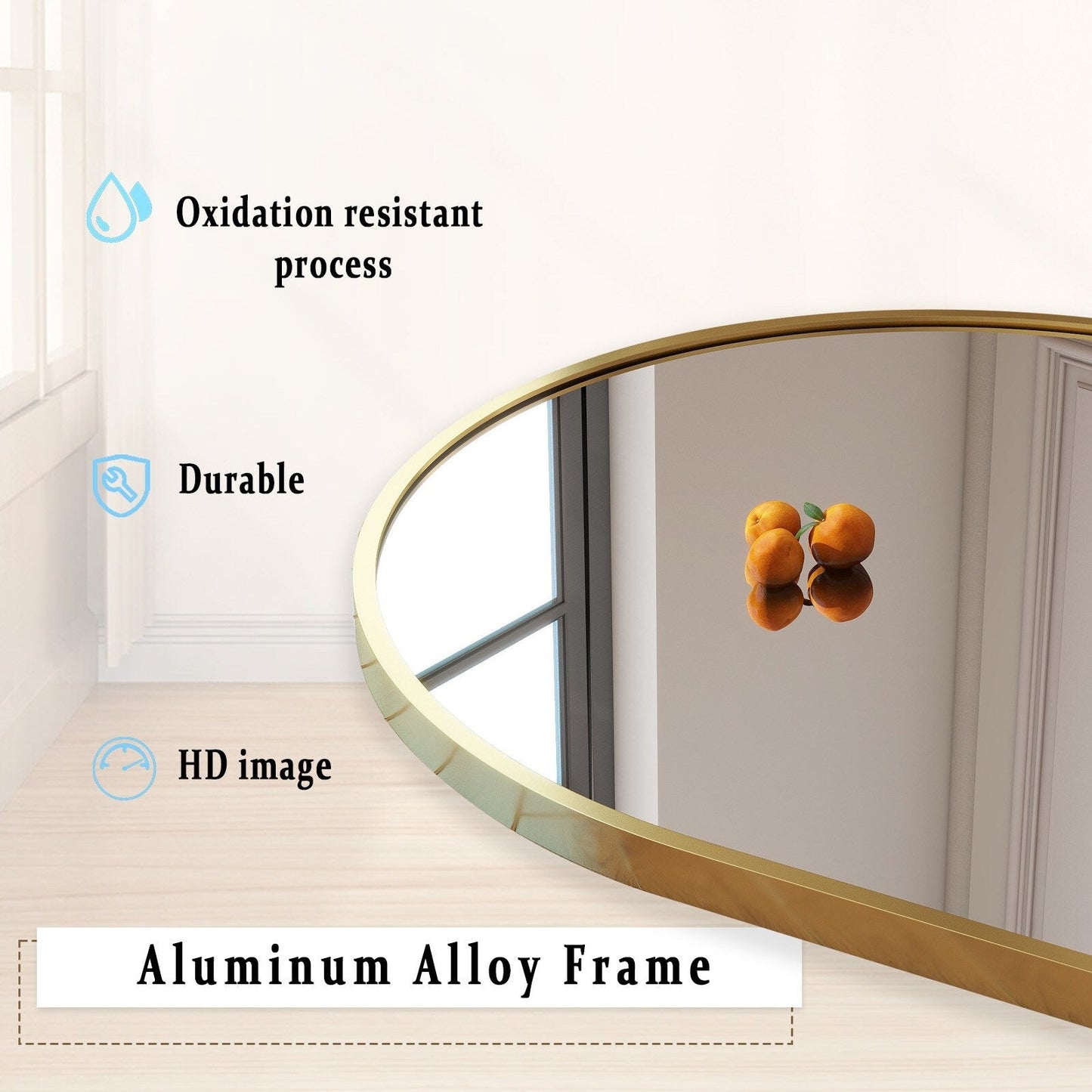 Specchio a figura intera ad arco in metallo, specchio da terra, specchio da parete