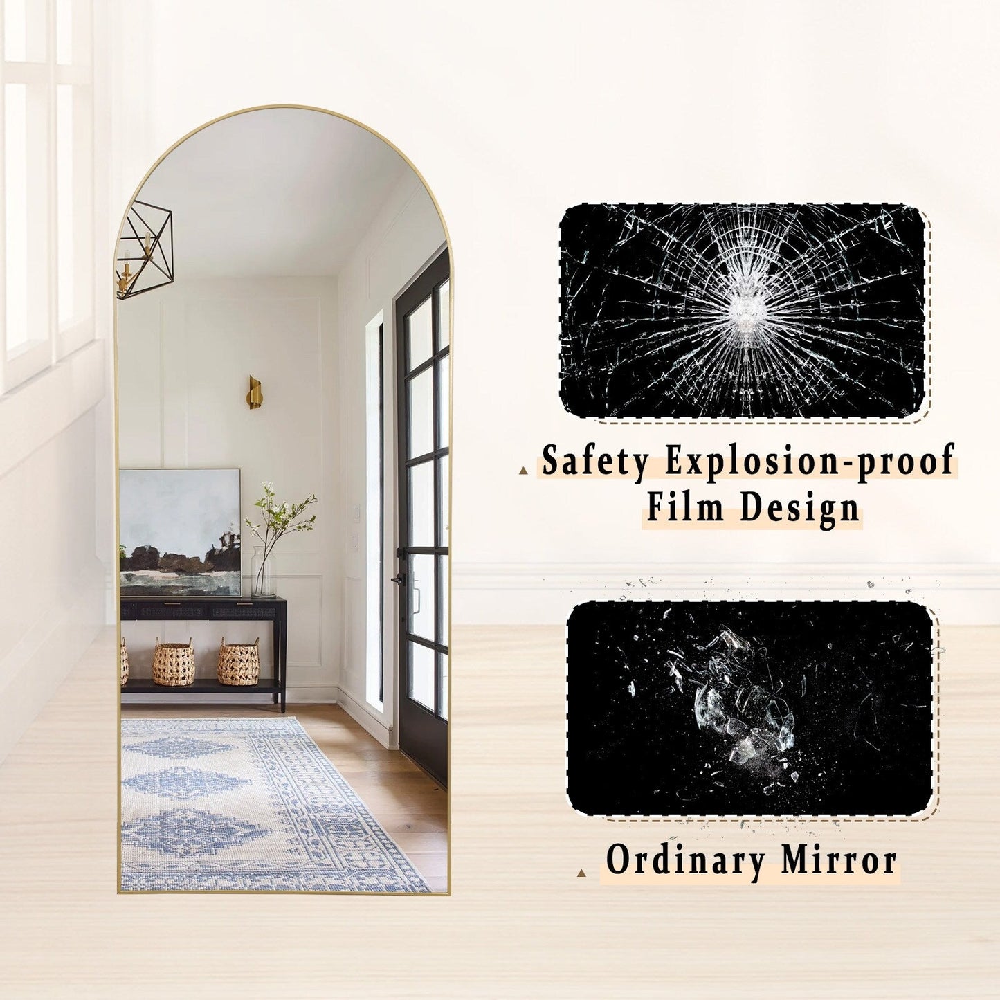 Specchio a figura intera ad arco in metallo, specchio da terra, specchio da parete