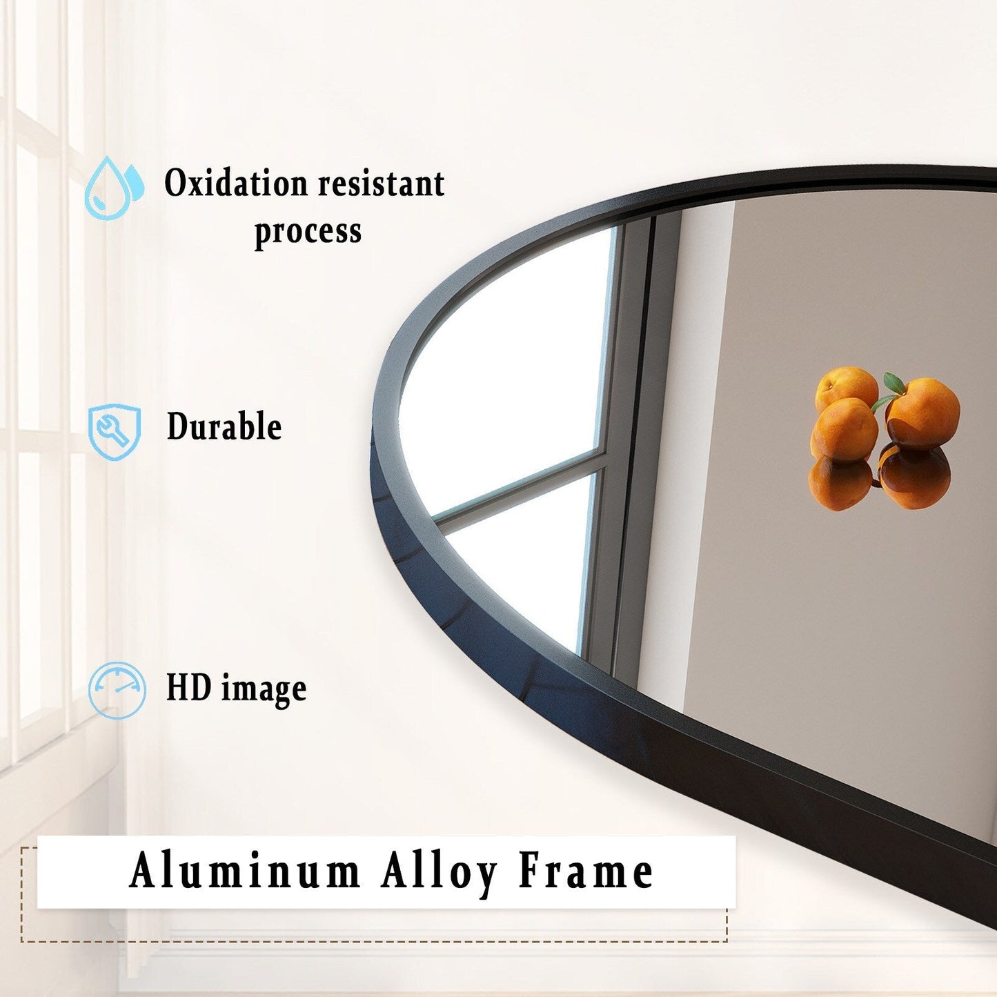 Specchio a figura intera ad arco in metallo, specchio da terra, specchio da parete