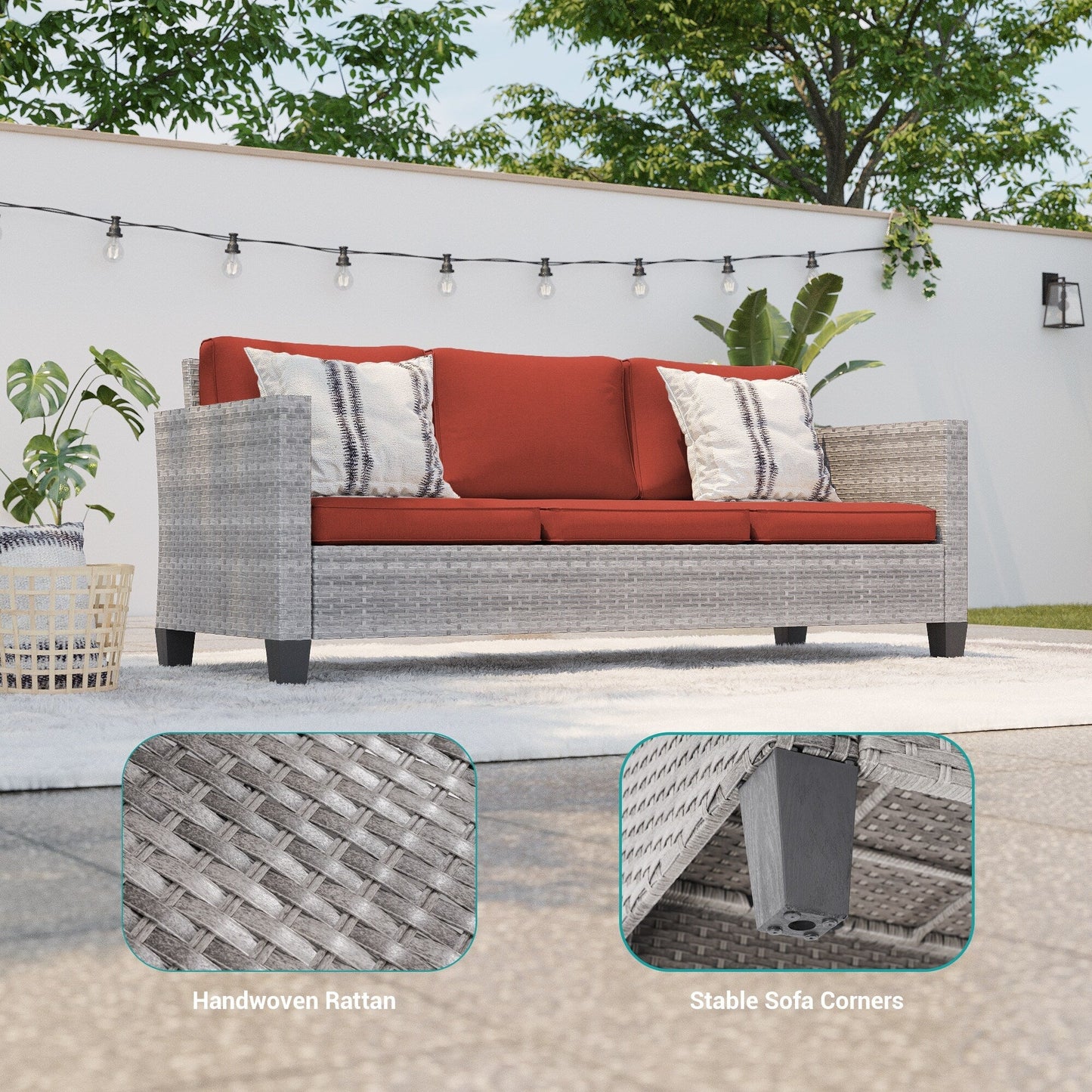 BONOSUKI 5 pezzi set di mobili da giardino girevoli e dondolo in rattan grigio