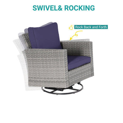 BONOSUKI Set di divani a dondolo girevoli da giardino da 6 pezzi in rattan grigio con tavolino laterale