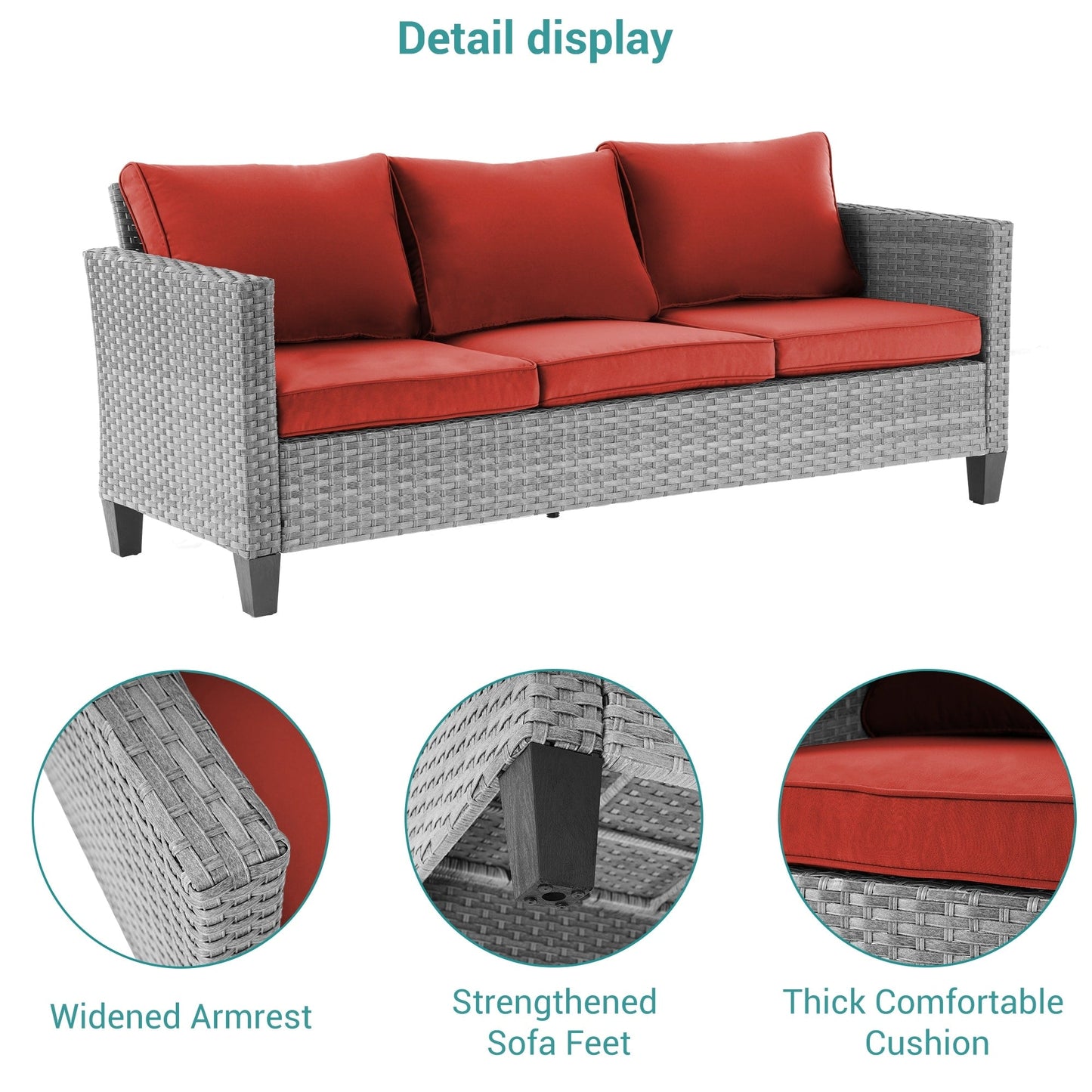 BONOSUKI Set di divani a dondolo girevoli da giardino da 6 pezzi in rattan grigio con tavolino laterale