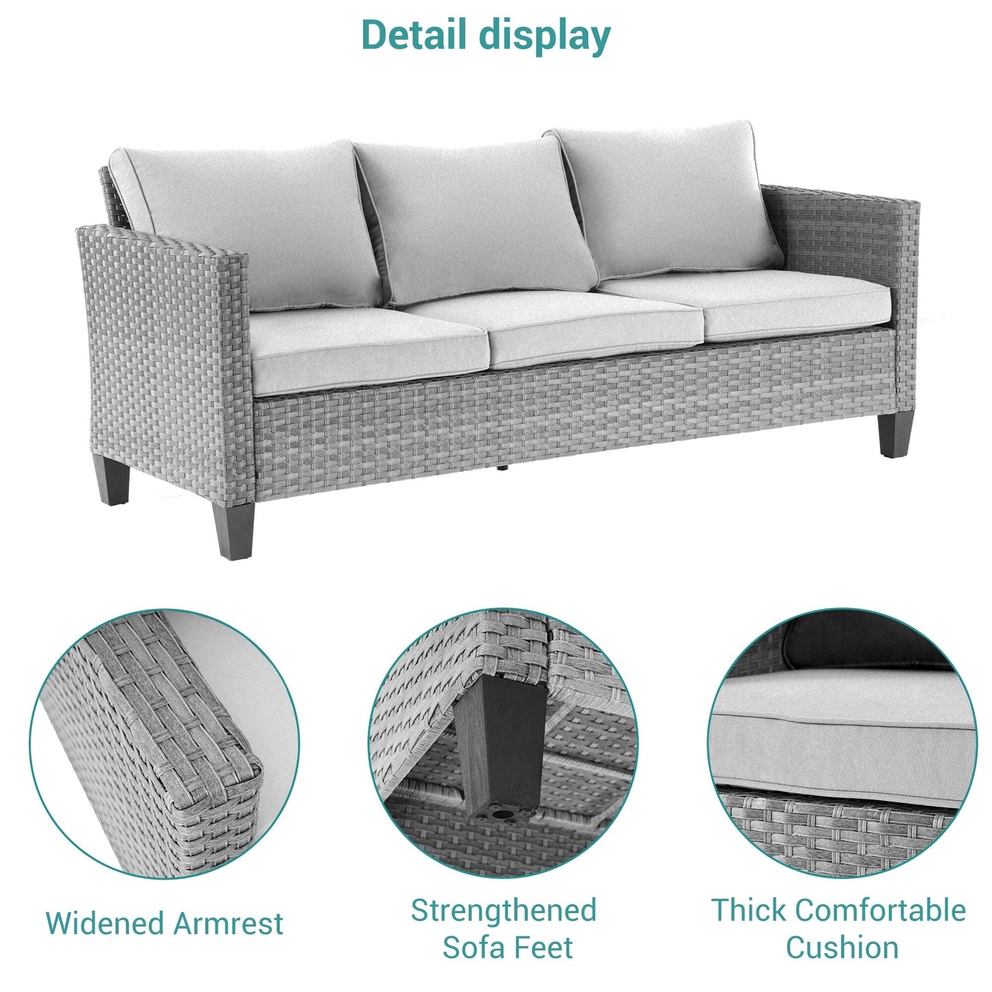 BONOSUKI Set di divani a dondolo girevoli da giardino da 6 pezzi in rattan grigio con tavolino laterale